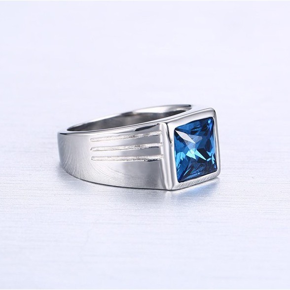 Cincin Single Pria Cowok Titanium 316L Anti Karat Import Blue Zircon AAA CP002