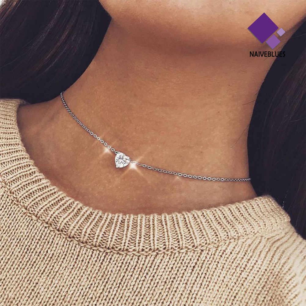 Kalung Choker Liontin Hati Aksen Berlian Imitasi Untuk Wanita