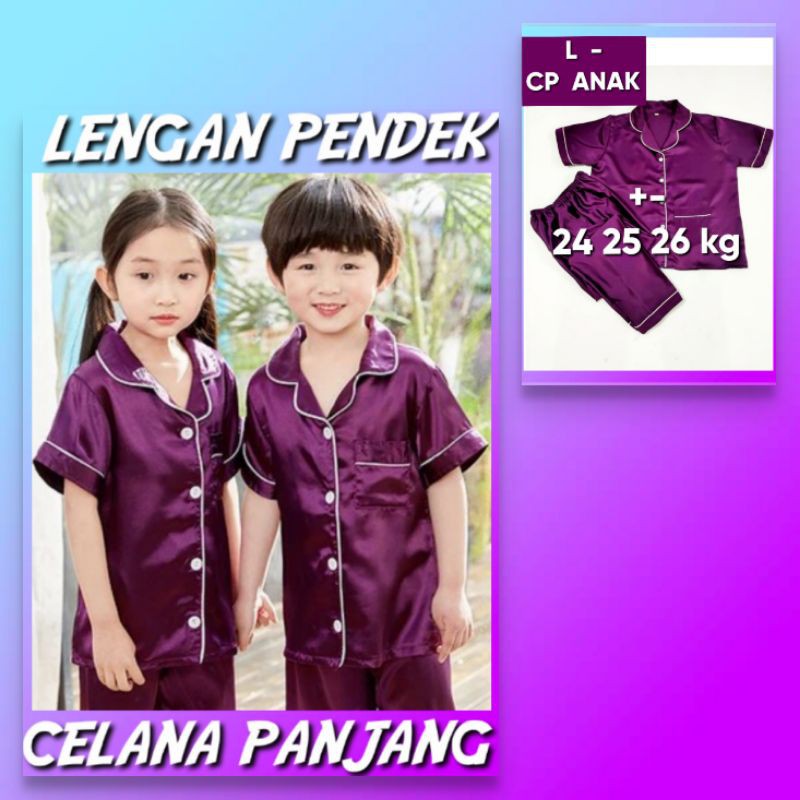 Piyama satin anak polos  /  baju lengan pendek celana panjang / pakaian anak