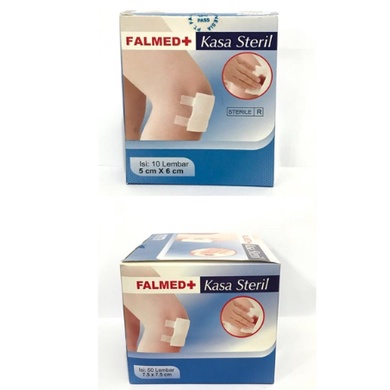 falmed kassa steril perban penutup luka 5x6cm 10's dan 7,5x7,5 cm 50's