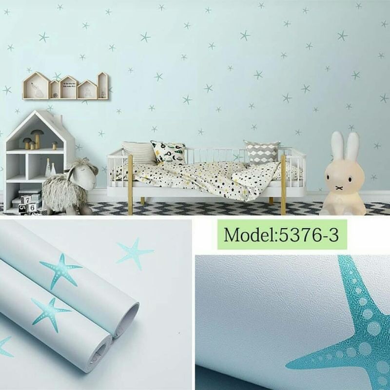 wallpaper sticker dinding polos biru bintang laut kode 1805