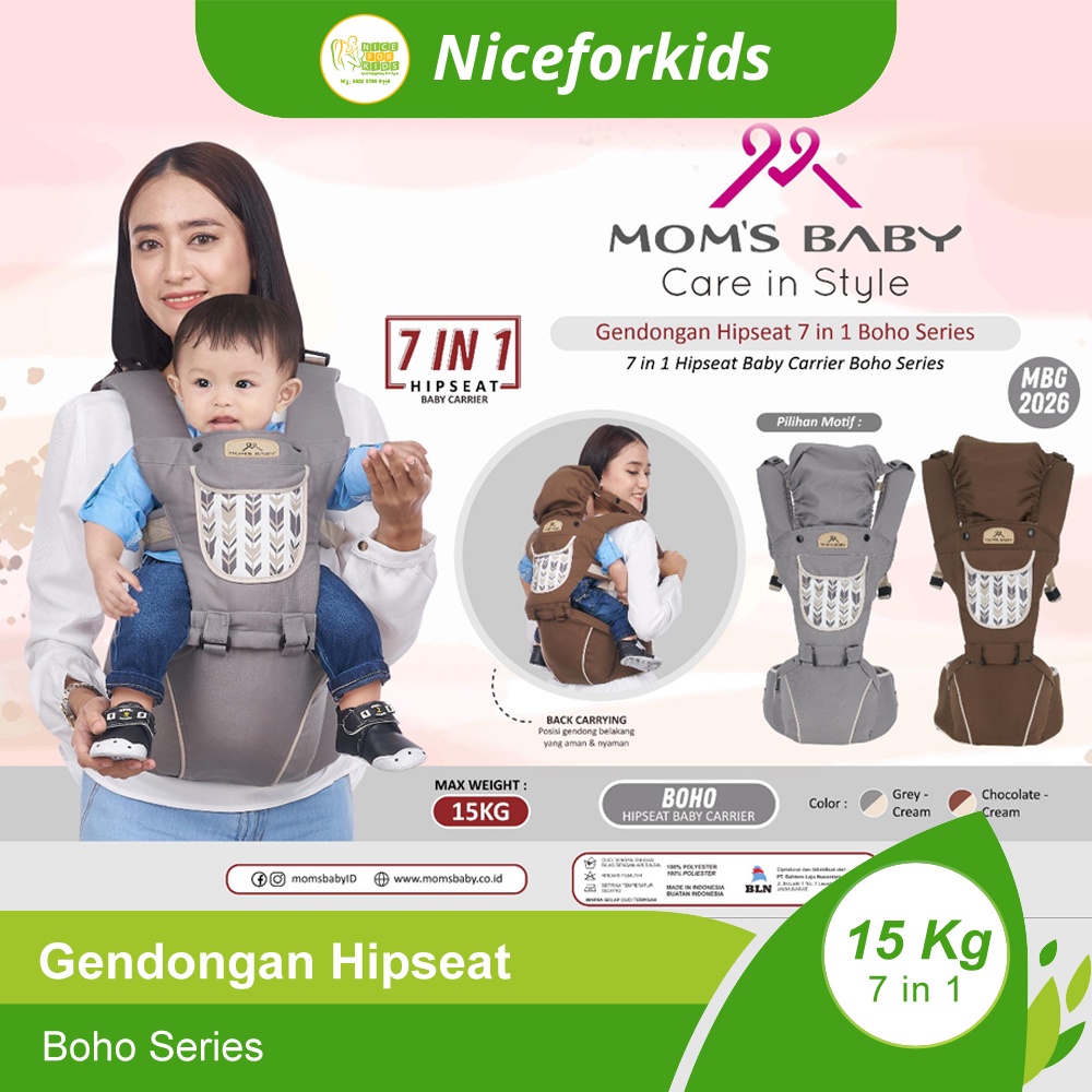 Mom's Baby Gendongan Bayi Baby Carrier Hipseat Boho Series 7 in 1 MBG2026 / Gendongan Bayi Depan Duduk