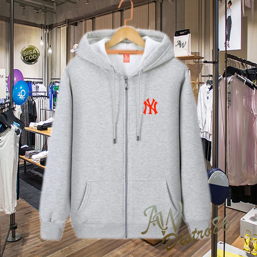 COD Jaket Distro New York Text Merah Premium Quality Sweater Tulisan Jaket Kata-Kata Hoodie Sablon