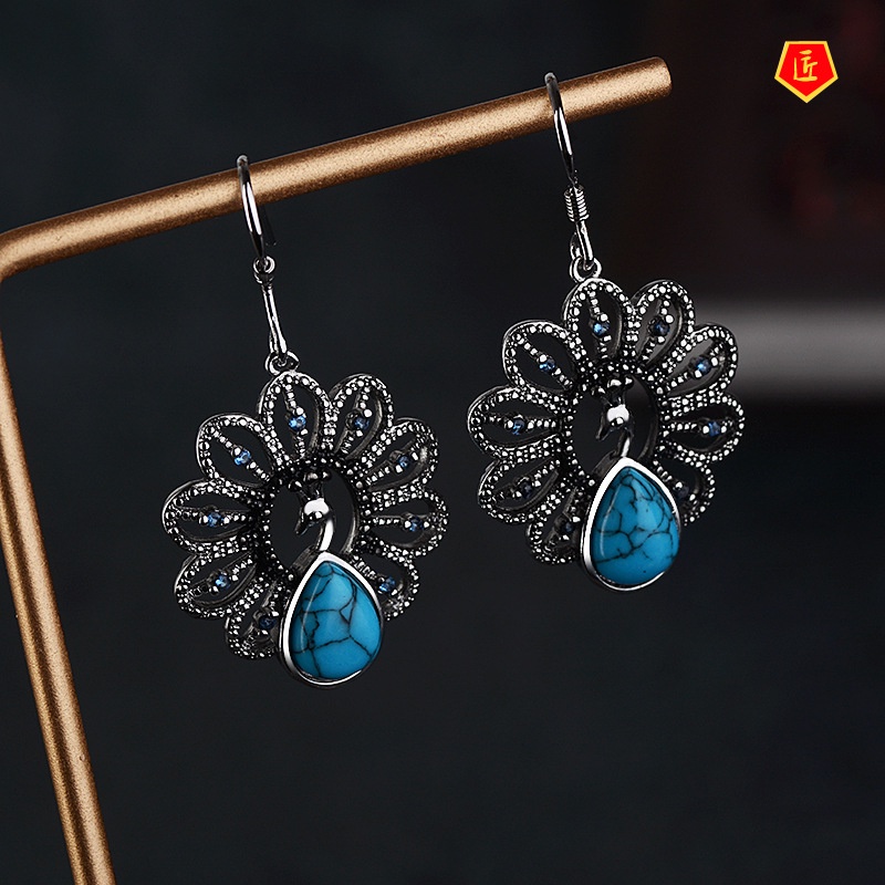 [Ready Stock]Creative Personality Peacock Turquoise Earrings Exaggerated