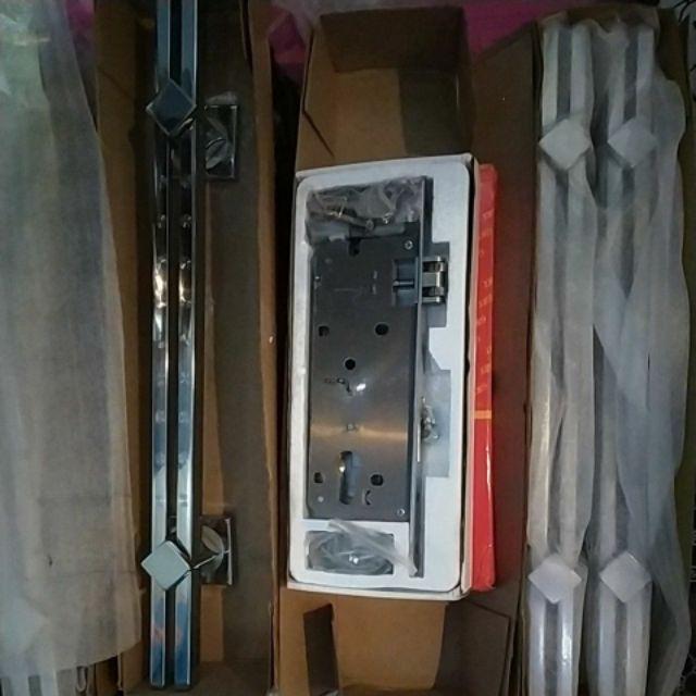 Set Handle Pintu 45cm Dan Kunci Pelor - Paket Handle Pintu Rumah Minimalis