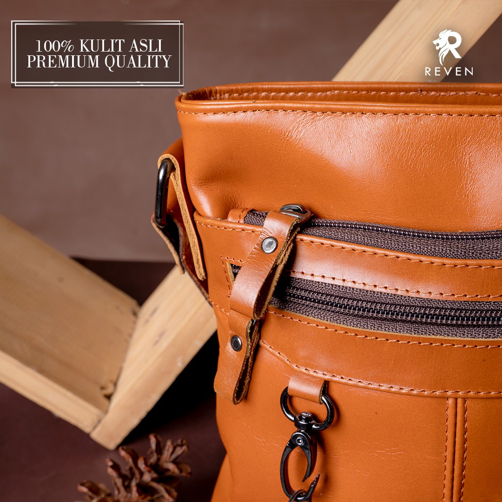 Tas Selempang Kulit Pria Slempang Waistbag Sling Bag Cowok Tas Pinggang Pria Kulit Sapi Asli Original Premium Keren Terbaru Key Holder Bag by Crown Leather Crownleather Store