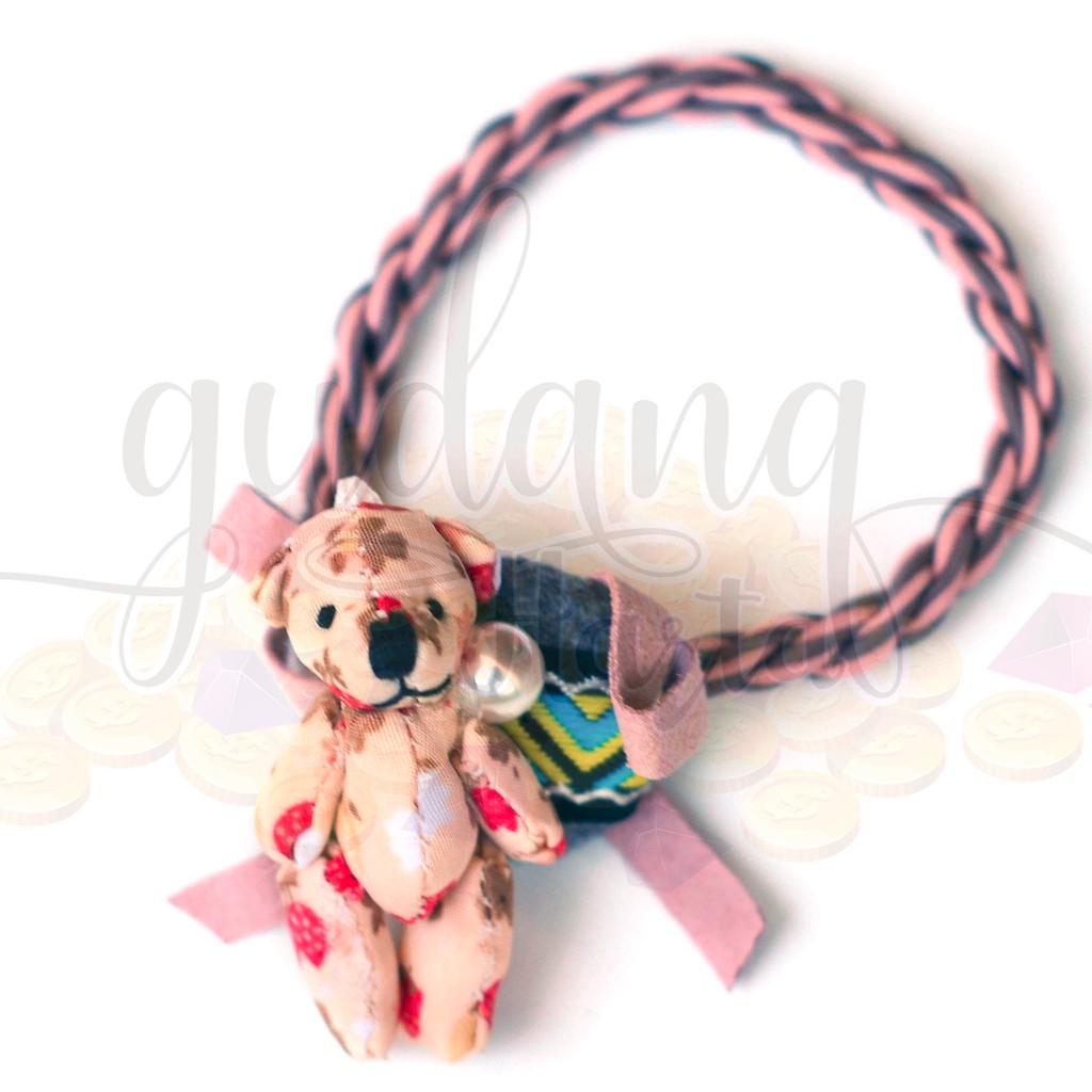 Ikat Rambut Floral Bear Beruang Motif Bunga Lucu Gelang Karet GH 201337