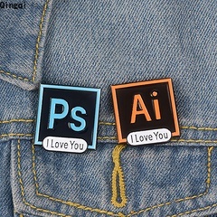 Bros Pin Enamel Desain Programmer AI PS I Love You Untuk Kerah