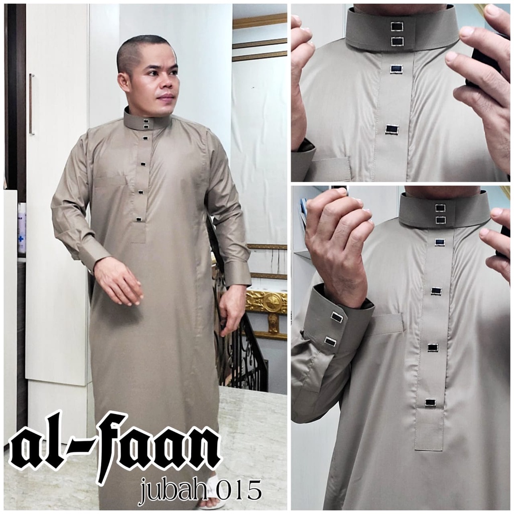 Gamis Pria Jubah Pria Jubbah Al faan polos kancing kotak Jubah Gamis Muslim Pria Model haramain/alnoor-4