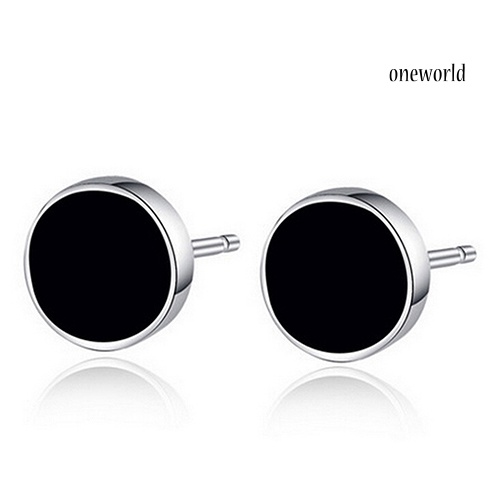 OW@ Men's Women's 925 Sterling Silver Black Vinyl Earrings Ear Studs Jewelry Charm