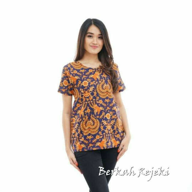 Best Promo! Atasan Katun ABG Cewek Biru Batik Berkah Rejeki Sale!