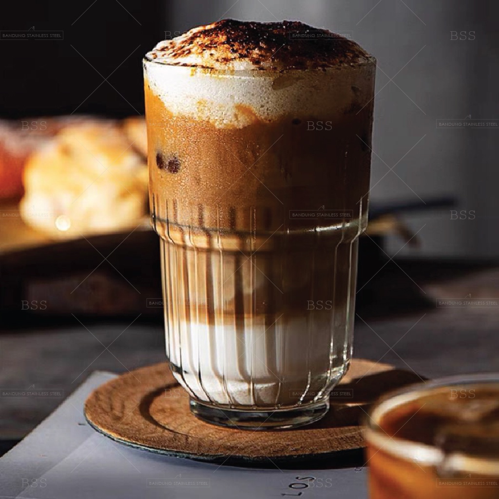 Striped Glass Coffee Gelas Kaca Kopi Chip Jus Frappuccino Dessert Cantik Simple Elegan