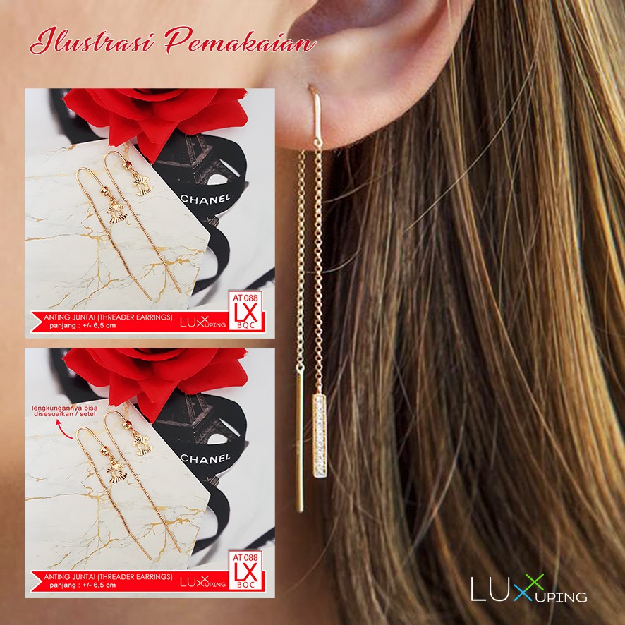 AT 029 Anting Serut Panjang Sabrina Perhiasan Lapis Emas Xuping Anting Malaysia Jurai Luxx Xuping