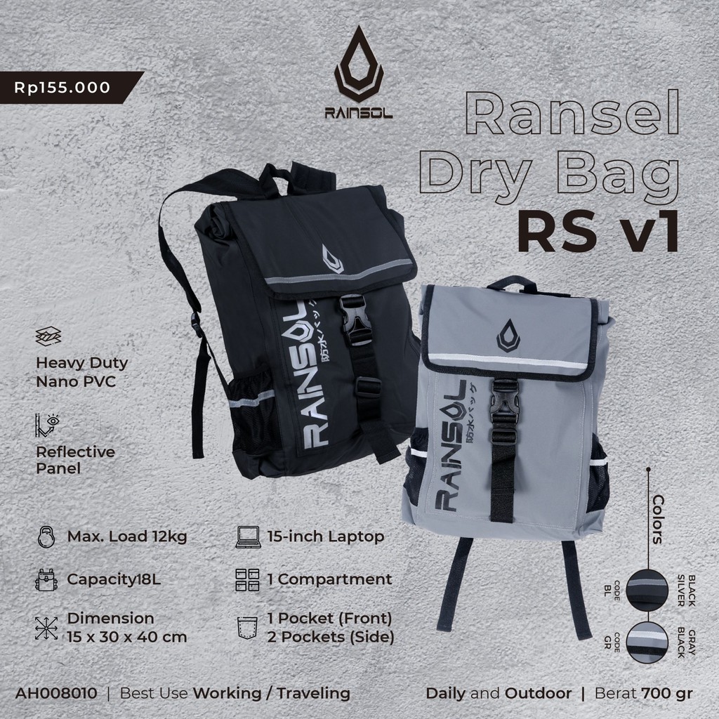 Rainsol Dry Bag RSv1| Ransel | Backpack | Tas Punggung 100% Waterproof