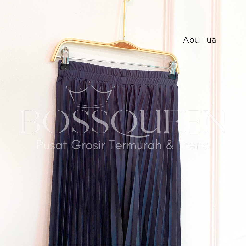 Rok plisket pendek 7/8 wanita model payung / Rok Plisket Mayung pendek / Rok Kerja Dewasa-Abu tua