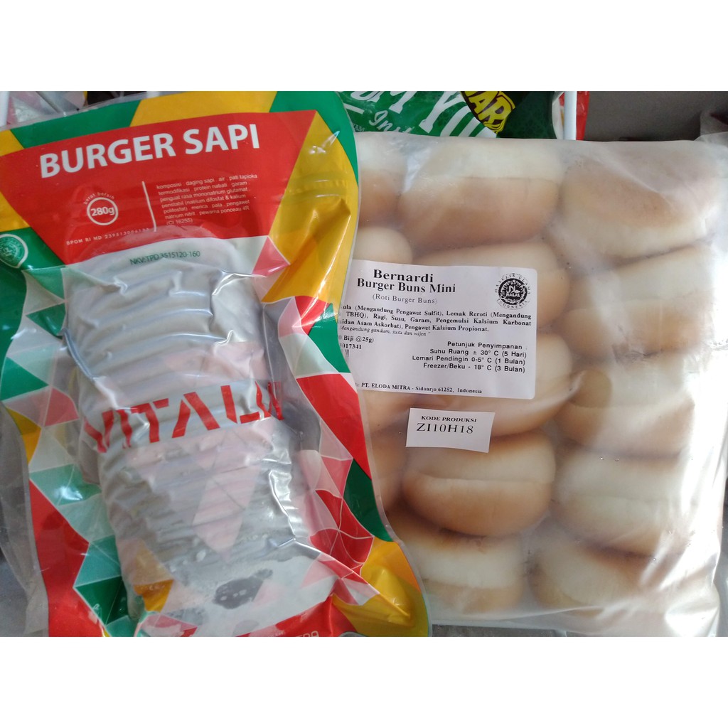 PAKET ROTI  BURGER  BERNARDI ISI 20 DAN VITALIA BEEF BURGER  