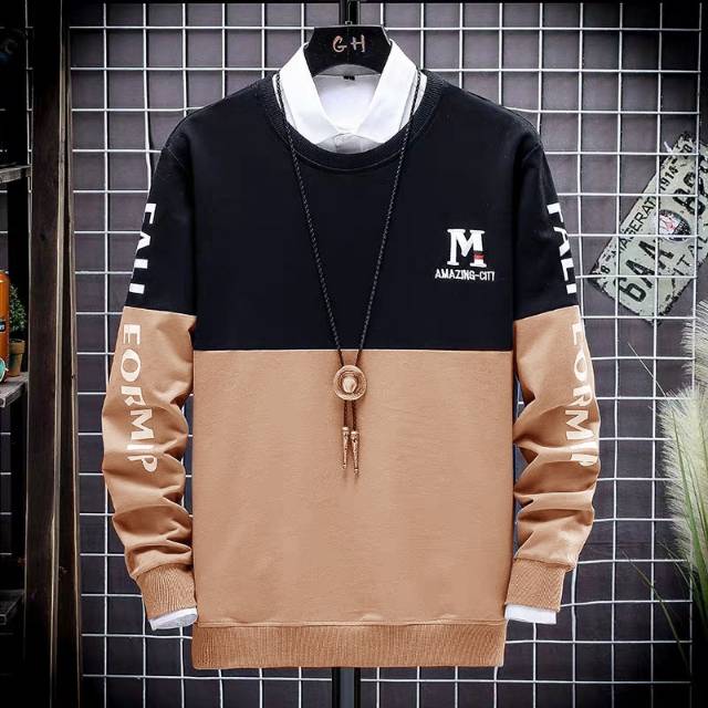 TOTOTAshop.Baju sweater pria FALI CS,Bahan Fleece Tebal premium.motif logo depan BORDIR.