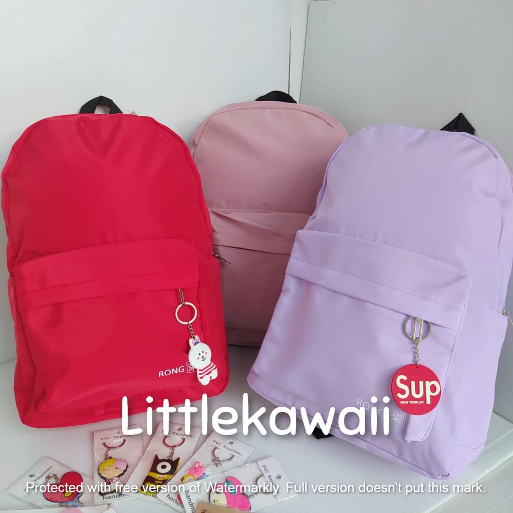 LK/Tas Ransel RONG Laptop Backpack Parasut Sekolah Kerja Fashion Remaja Dewasa Polos Warna Warni Import