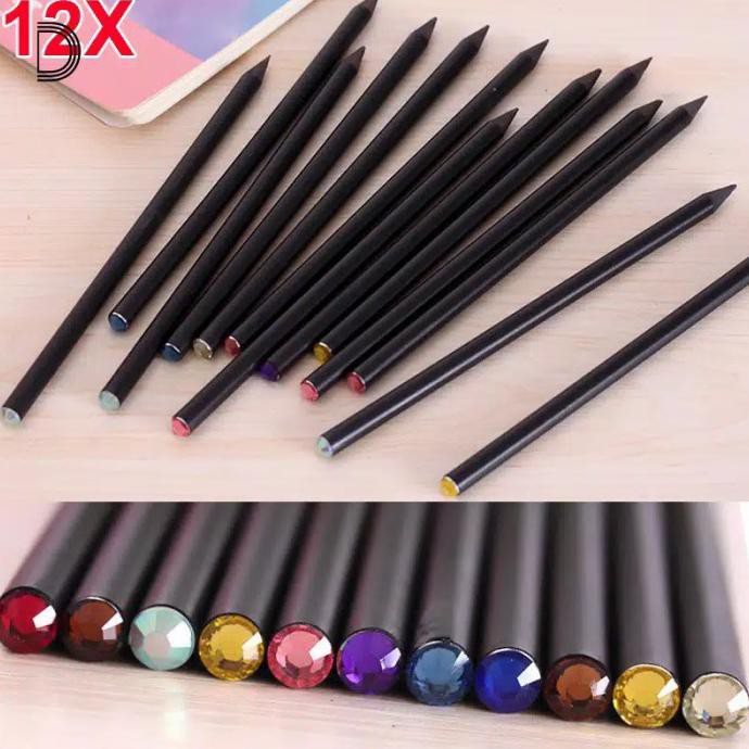 

12pcs/set pensil hb hiasan berlian lucu u menggambar di kantor/sekolah sry77