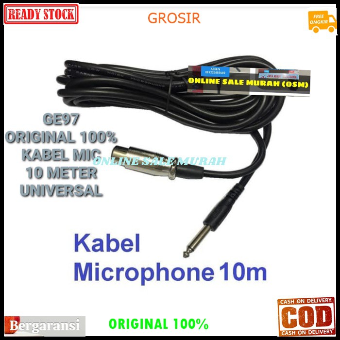 G97 Kabel mic ORIGINAL 100% microphone cable asli mikrophone mik dynamic 10 meter universal pro profesional vocal vokal  BISA SEGALA JENIS MIC KABEL  Spesifikasi Panjang +/- 10 meter Jack koneksi T/S male to XLR female Unbalanced Warna Hitam G97