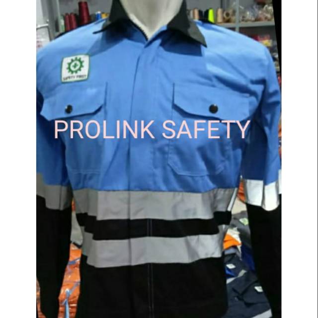 SERAGAM BAJU SAFETY BIRU KOMBINASI DONGKER