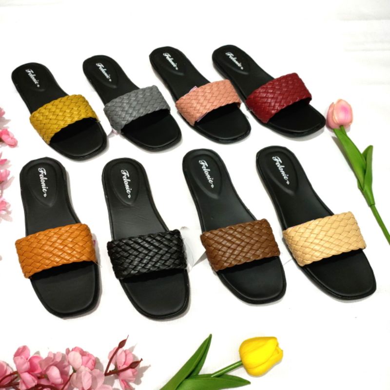 sandal wanita selop Felonie WK 01 anyaman terbaru keren Trendy kekinian