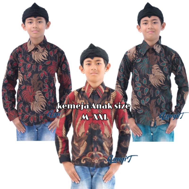 Baju batik anak laki-laki lengan panjang bisa buat sekolah hari batik size M L XL XXL