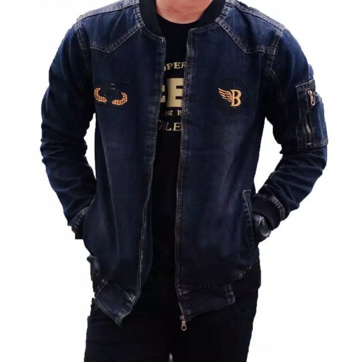 TURUN HARGA ! Jaket Jeans Pria Denim The Berry Bordir - Jaket Bomber Jeans - Jaket Motor - MURAH