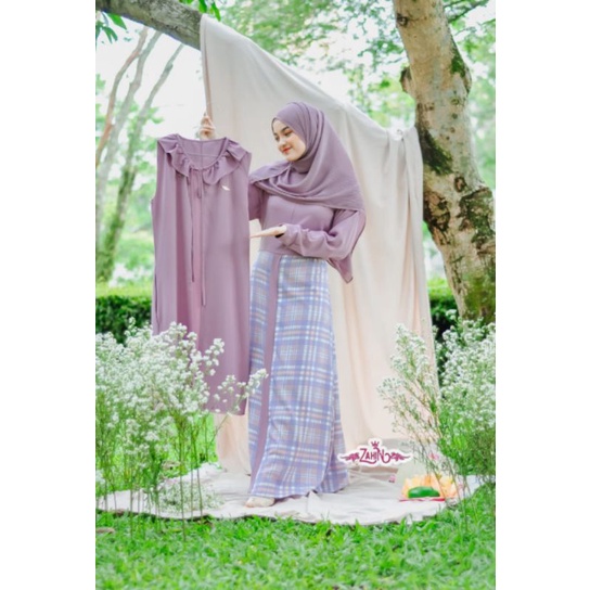 Dress Gamis+outer rompi by Zahin motif kotak polos