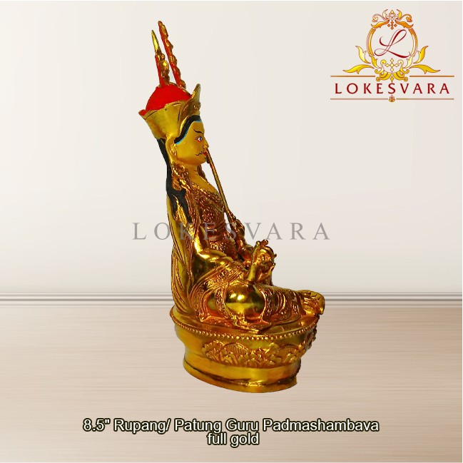 Patung Rupang Arca Logam Padmasambhava 8.5inch Full Gold