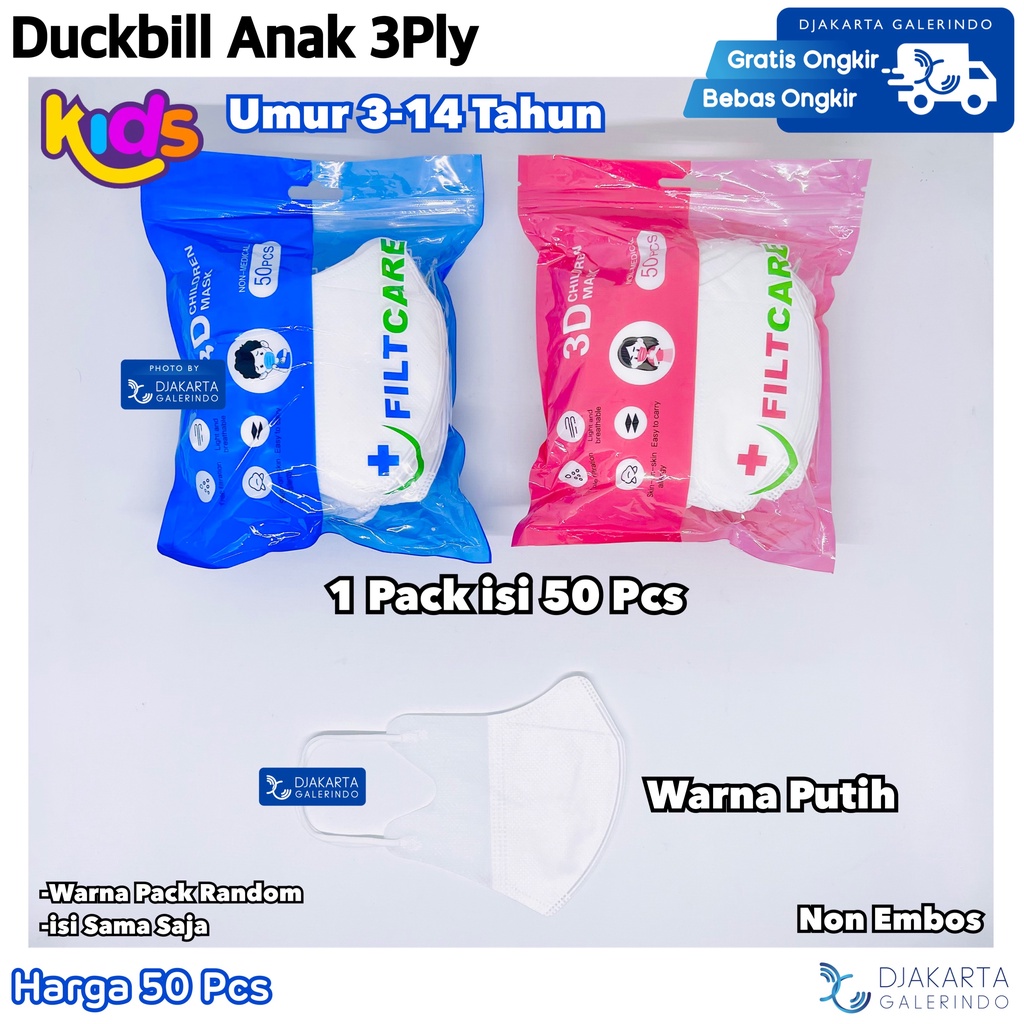 Duckbill Anak Putih 3Ply 4Ply isi 50Pcs