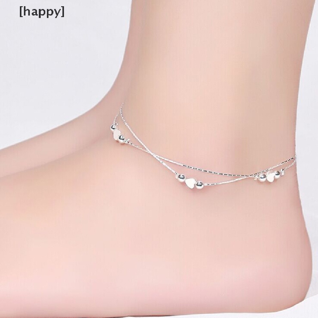 Gelang Kaki Rantai Bahan 925 Silver Plated Bentuk Hati Untuk Pantai