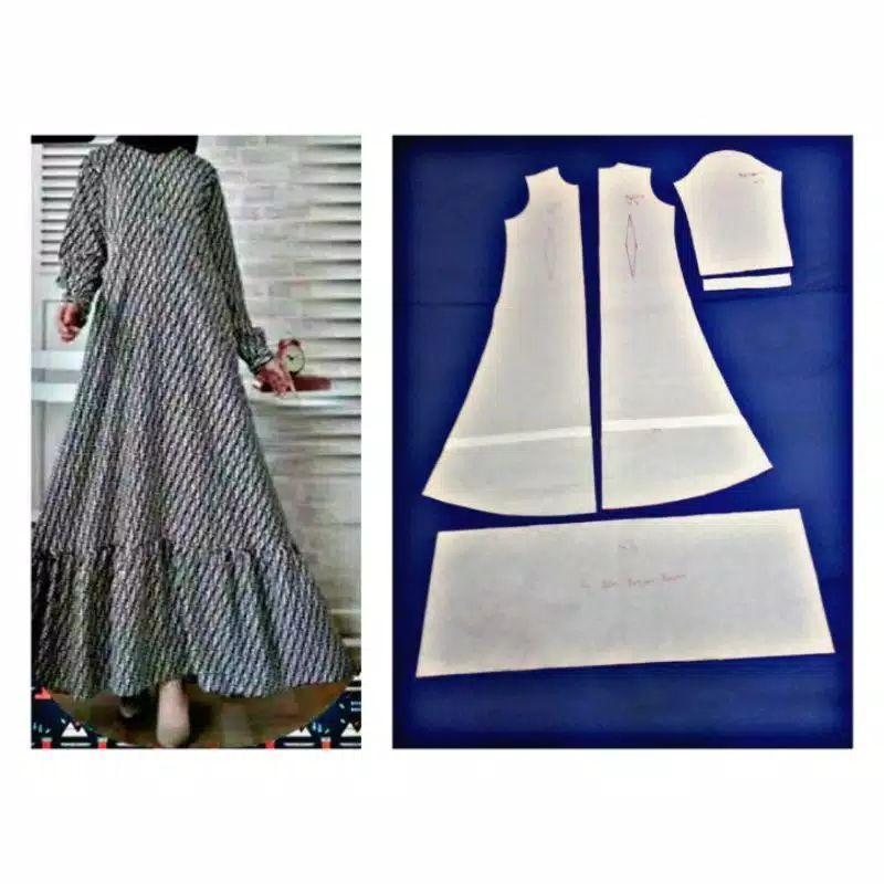 Pola instan Gamis kerut bawah Dewasa