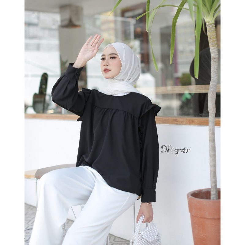 RIANA BLOUSE / ATASAN WANITA / PAKAIAN WANITA / WARNA HITAM ARMY LILAC MOCA / MONOCHROME FASHION