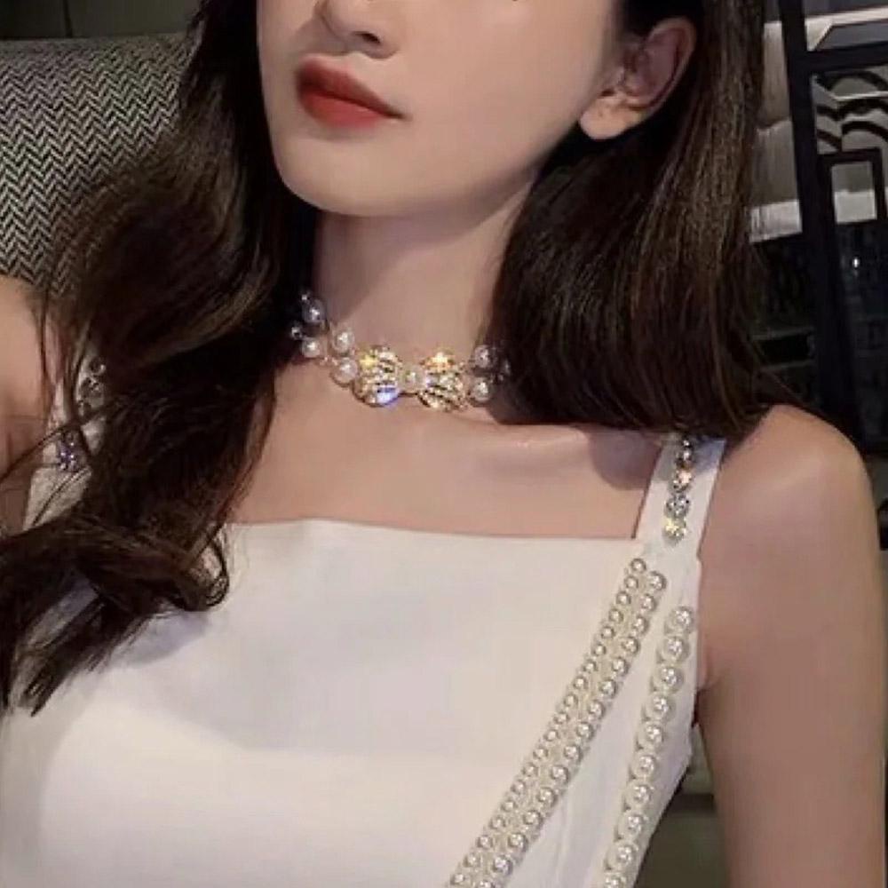 Mxbeauty Kalung Mutiara Pesta INS Style Bow Choker