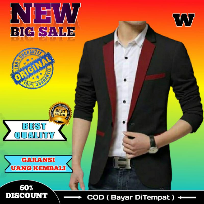 Jas Pria Warna Kombinasi Hitam Merah