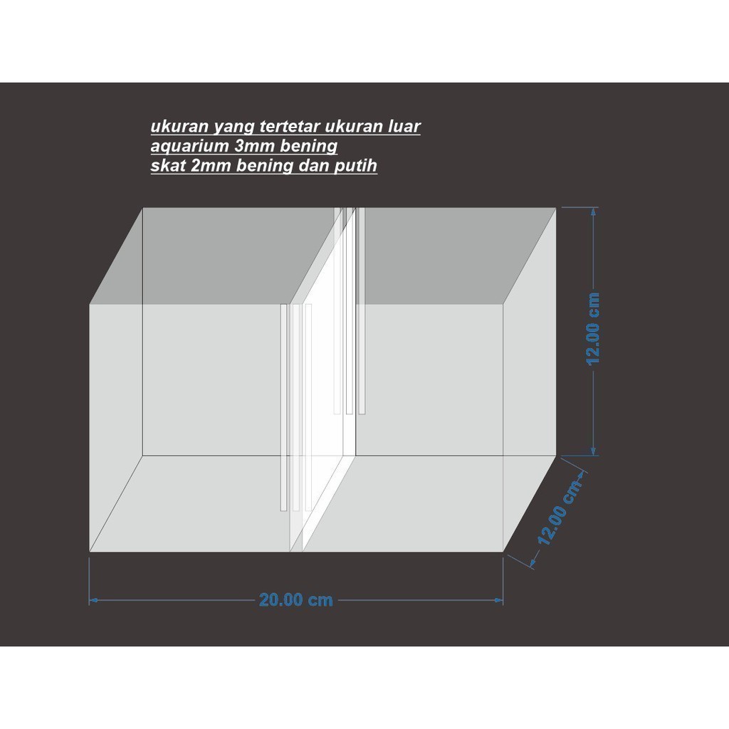 AQUARIUM CUPANG AKRILIK/SOLITER CUPANG ACRYLIC/AKUARIUM UKURAN 20X12X12 CM 2 RUANGAN