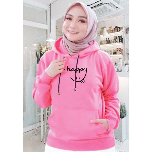 Sweater Hoodie Wanita be happy / Sweater Hoodie Korean Style / Sweater Terbaru 2020 / Sweater Tebal / Sweatshirt Hoodie Wanita