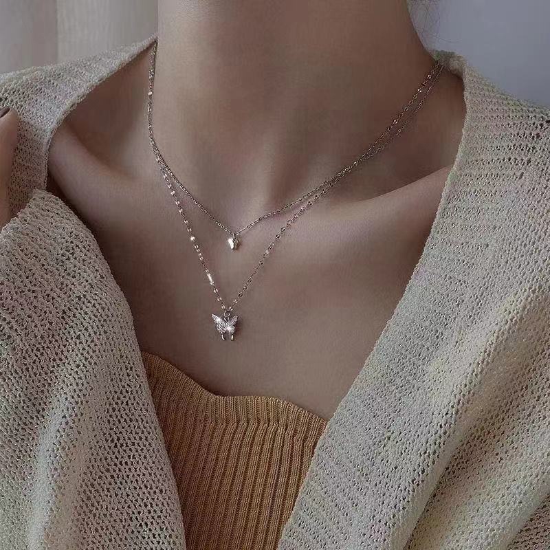 Korea Fashion Multilayer Kalung Logam Kupu-kupu Liontin Kalung Logam Wanita Perhiasan Aksesoris
