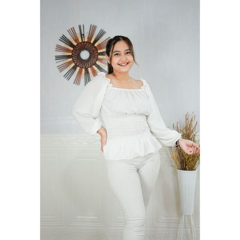 NAOMI BAJU SABRINA JUMBO KOREA STYLE BAJU ATASAN WANITA BIG SIZE-Putih