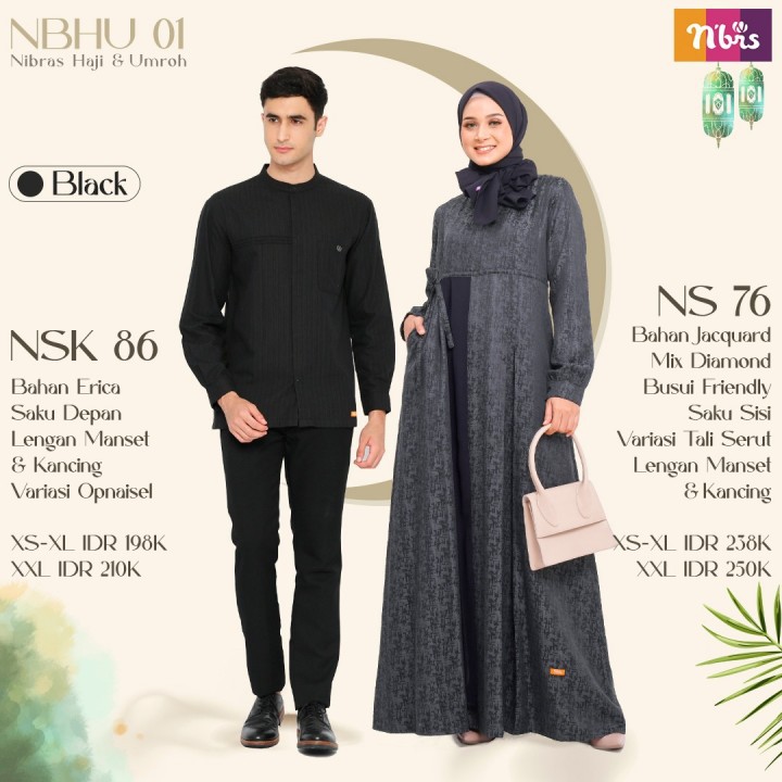 Baju Koko Dewasa Lengan Panjang Nibras Putih Hitam NSK 086 Gamis NS 076