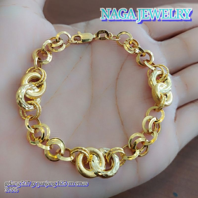 Gelang rantai blok emas kadar 375