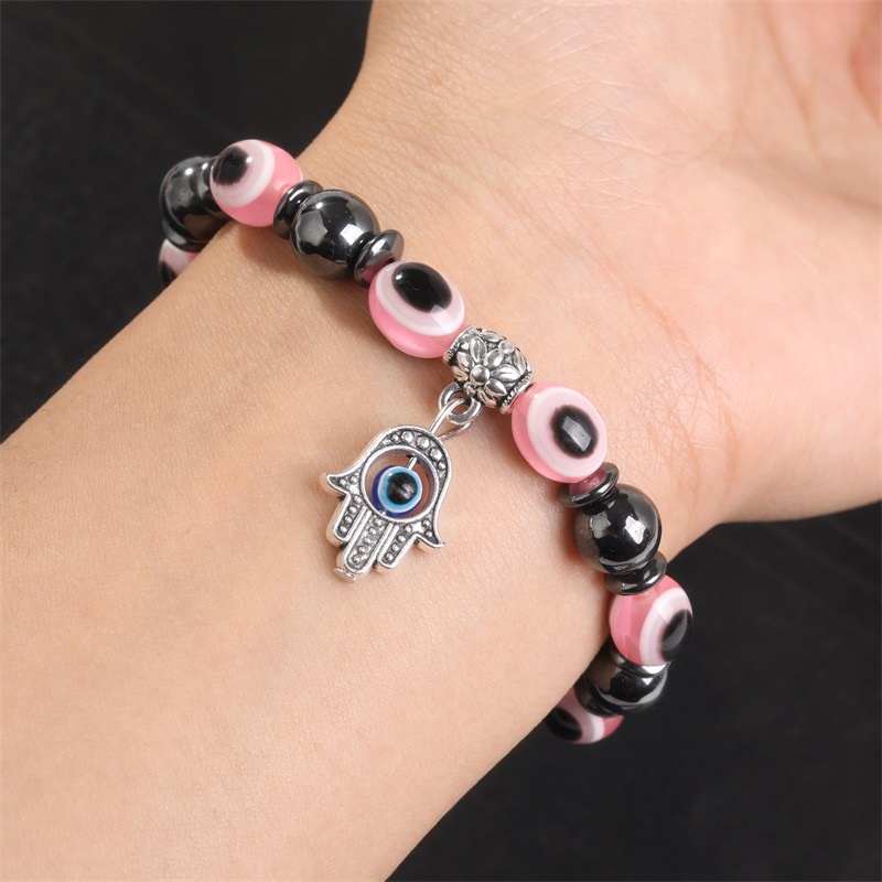 Gelang Magnetik Desain Evil Eye Warna Biru Ukuran 10mm Untuk Pria Dan Wanita