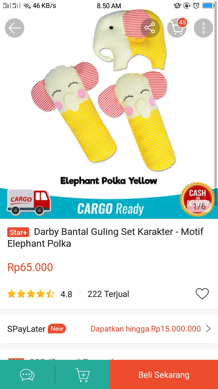 Darby Bantal Guling Set Karakter - Motif Elephant Polka