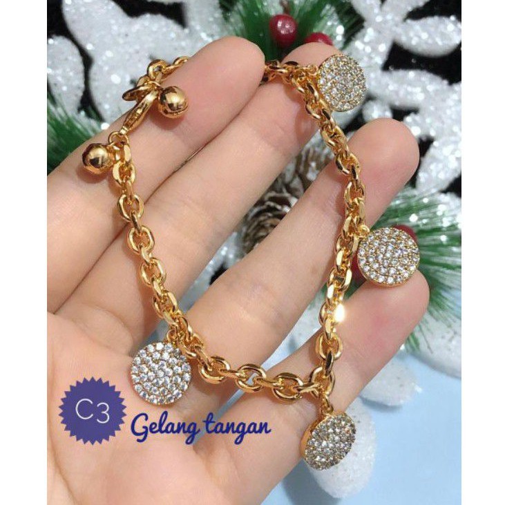 (APR) Set Perhiasan Lapis Emas Xuping Gelang Rantai Bandul Permata Bulat Gold Mewah Titanium Asli