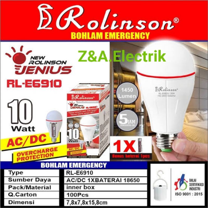 Bohlam Emergency 10 Watt RL-E6910 Rolinson Jenius