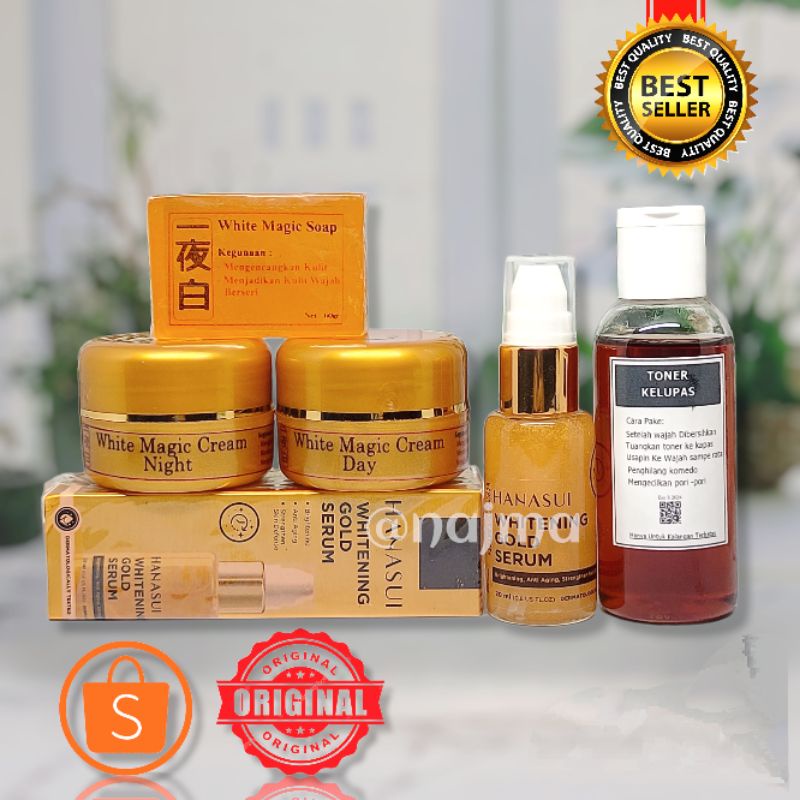 PAKET CREAM MAGIC KOREA + SERUM HANASUI GOLD GRATIS TONER KELUPAS WAJAH