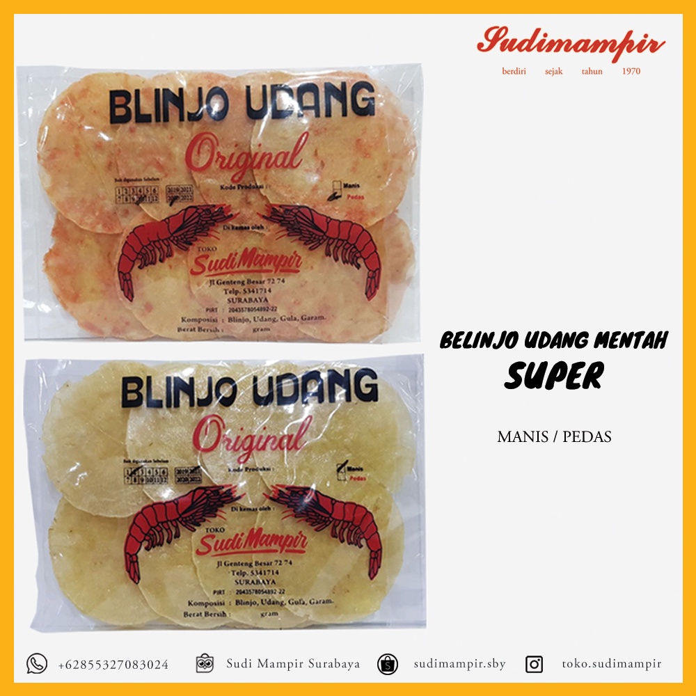 

Emping Belinjo/Blinjo Udang Mentah Sudi Mampir (150 gram) | Oleh Oleh / Makanan Ringan Surabaya