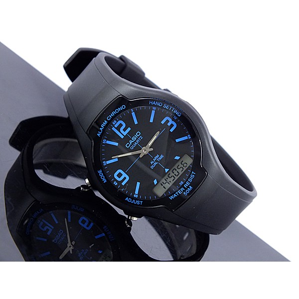 Casio Original AW-90H-2B Jam Tangan Pria - Digital - Karet - Hitam Biru