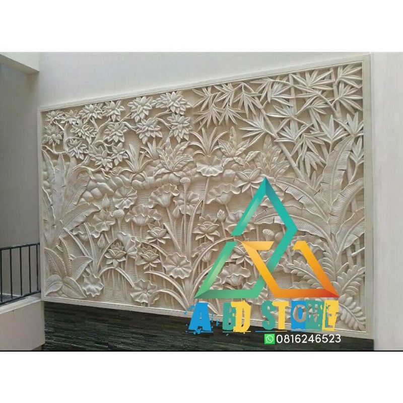 kerajinan relief ukiran batu alam pahatan manual berbagai motif